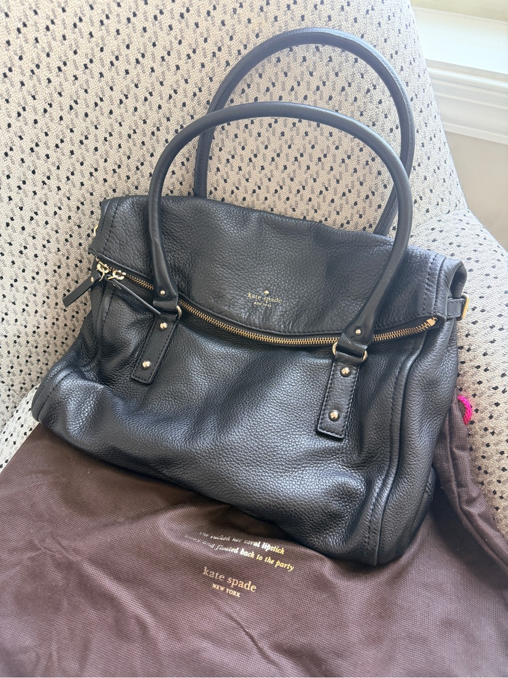 kate spade Black Pebbled Leather Tote with Gold Hardware
